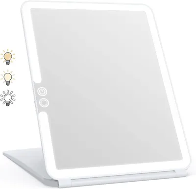 Produktbild von Tragbarer Reisespiegel mit 72 LEDs, Touchscreen, drei dimmbaren Farben, ultradünn, 2000 mAh, USB-aufladbar, faltbarer Kosmetikspiegel (weiß)