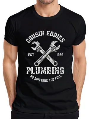 Zdjęcie produktu dla Koszulka męska Cousin Eddies Plumbing No Shitters Plumber Beautiful Weighting, Czarny, XXL