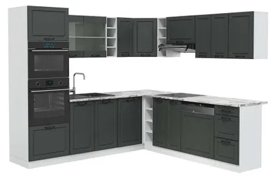 Productafbeelding van Hoekkeuken Vicco R-Line Antraciet landhuis/Wit 247 x 237 cm, WB Marmer, Model 49494