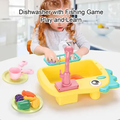 Produktbild von Spielspüle mit fließendem Wasser, elektrischer Dinosaurier-Geschirrspüler, Spielzeug, 2-in-1-Küche für Kinder