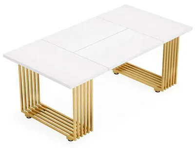 Image de Table basse HOGA-J0094X, 198 x 81 x 76 cm, blanc/doré