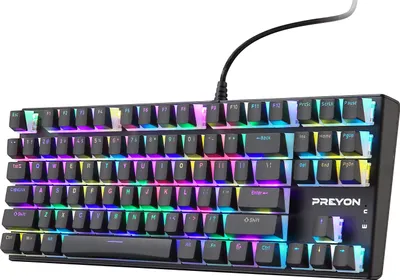 Produktbild von PREYON Blue Blitz Claw Tastatur Gaming-Tastatur - Gateron Blue Schaltern - Pudding Tastenkappen - Ohne Nummernblock - RGB-Beleuchtung - Aluminiumgehäuse - Vollständiges Anti-Ghosting - Software