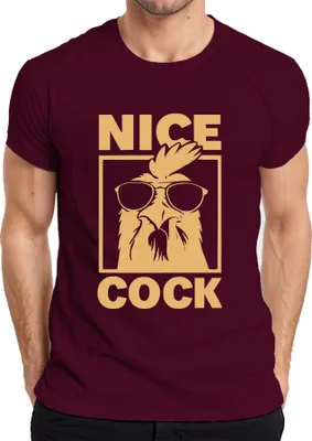 Zdjęcie produktu dla Nice Cock śmieszne okulary przeciwsłoneczne kogut farma prezent retro koszulka męska, bordowy, XXL