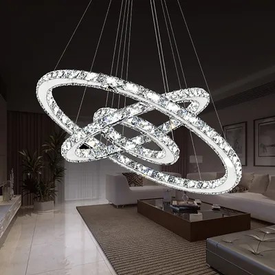 Produktbild von UISEBRT 72W LED Kristall Design Hängelampe Drei Ringe Kaltweiß Deckenlampe Pendelleuchte Kreative Kronleuchter
