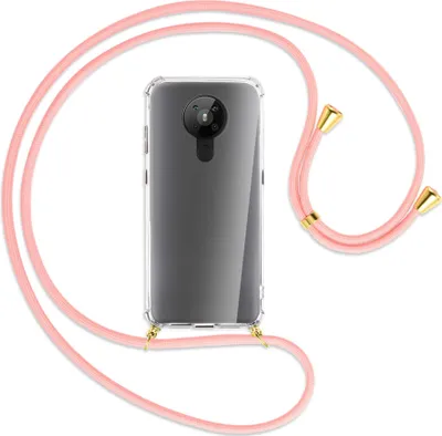 Produktbild von Handykette Backcover-Schutzhülle mit Band (Metall goldfarben) für Nokia 5.3 - rosa