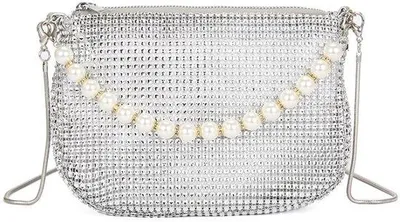 Productafbeelding van Kleine, glinsterende tas met strass-steentjes, sieradenetui voor dames, zilver, geschikt voor gala's, bruiloften en feestelijke gelegenheden