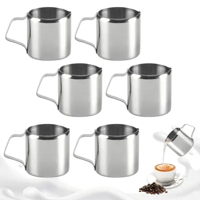 6 Edelstahl-Milchkännchen, 90 ml, Mini-Schaumkännchen