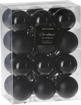 Productafbeelding van Kerstballen, set van 24 stuks, zwart, 3 cm