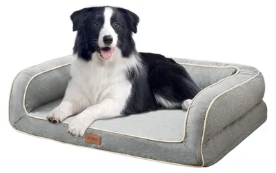 Produktbild von Orthopädisches Hundebett mit Kopfstütze & Einkuschelecken Hellgrau L 111 x 86 x 26 cm