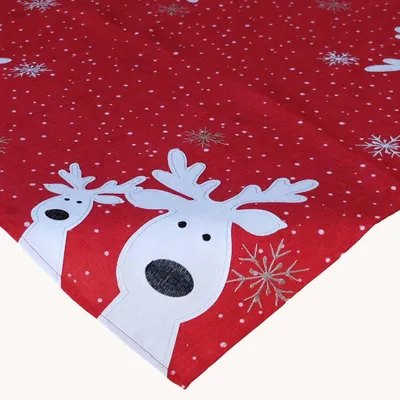 Produktbild von Tischwäsche Tischläufer Stickerei lustiger Elch Winter Weihnachten Deko 85 x 85 cm - rot