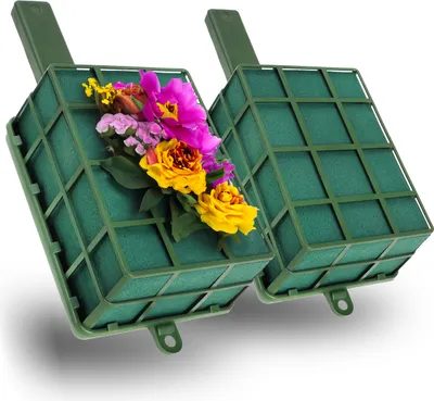 Produktbild von com-four® 2x Steckmasse für Blumengestecke mit Halter und Gitter - Steckschaum für Frischblumen - Steckschwamm zum Basteln für Hochzeit und Geburtstag