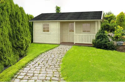 Produktbild von Gartenhaus Palmako Sandra 21,5+3,7 m² inkl. Fußboden, Terrasse und Brüstung 684 x 502 cm natur