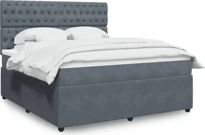 Produktbild von Design Boxspringbett mit Matratze Dunkelgrau 180x200 cm Samt, Klassische Betten 2024 Neu