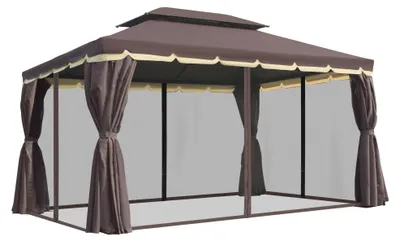Produktbild von Gartenpavillon Pavillon 390 x 290 x 280 cm Gartenzelt Festzelt Partyzelt mit 4 x Seitenteile Moskitonetz wetterfest Aluminium Polyester Kaffee+Schwarz