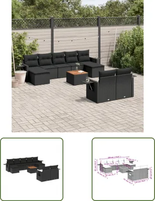 Produktbild von The Living Store 10-tlg. Garten-Sofagarnitur mit Kissen Schwarz Poly Rattan