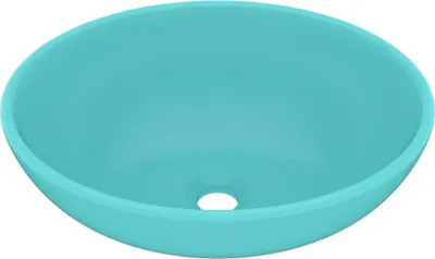 Produktbild von vidaXL s Ovales Waschbecken Matt Hellgrün 40x33 cm Keramik