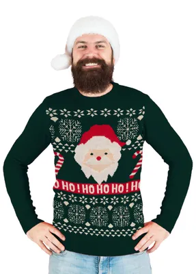 Produktbild von Winterpullover für Herren - Weihnachtsmann Santa Winter Strick Pullover Sweatshirt Ugly Sweater Grün XL