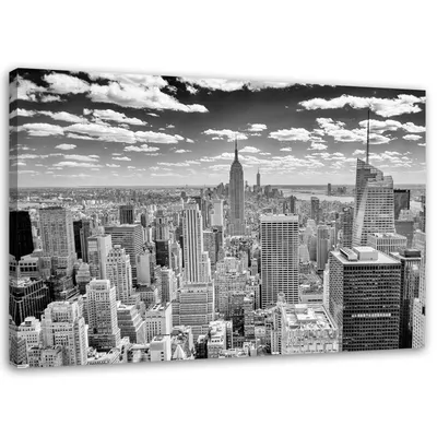 Produktbild von Leinwandbild blick auf manhattan 90x60 cm Feeby grau wandbild bereit zum aufhängen