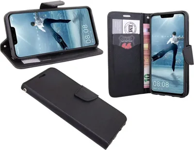 Produktbild von Elegante Buchtasche für das Huawei P Smart+ Plus Tasche Flip Case Aufklappbar in Schwarz Handy Schutzhülle mit Kartenfach