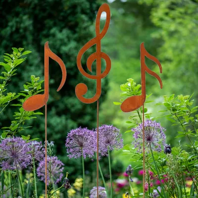 Produktbild von Gartenstecker Noten 3er Set Notenschlüssel Note Beetstecker Topfstecker Metall Rost Gartendeko Edelrost 60cm rostige Dekoration Musik