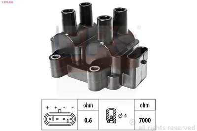 Produktbild von EPS 1.970.596 Zündspule für RENAULT Clio III Schrägheck (BR0/1, CR0/1) TWINGO II (CN0) CLIO II (BB0/1/2, CB0/1/2) TWINGO I (C06) KANGOO (KC0/1)