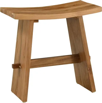 A wooden stool on a white background.