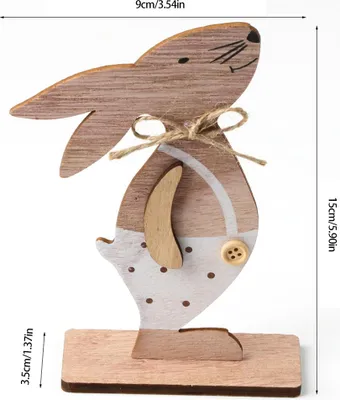 Image de Décoration de table en bois sur le thème de Pâques avec des lapins - Décorations artisanales en bois pour Pâques, idéales pour embellir votre intérieur ou votre bureau