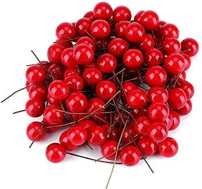 Künstliche rote Kirschen, Weihnachtsbeeren, 100 Stück