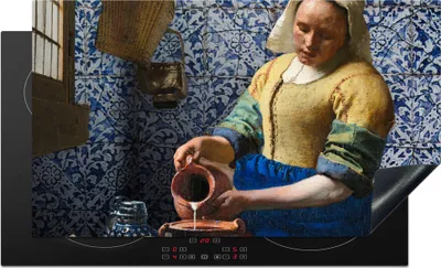 Produktbild von KitchenYeah© Herdabdeckplatte Milchmädchen - Delfter Blau - Vermeer - Gemälde - Alte Meister , 89x51cm, Küche Deko, Glaskeramikkochfeld Herdabdeckung, Abdeckplatte fùr Kochfeld