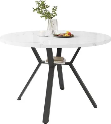 Produktbild von Esstisch rund - Küchentisch, Esstisch - Gemütliches Essen - Tischplatte im Marmor-Look - 100 cm - Weiß mit Schwarz