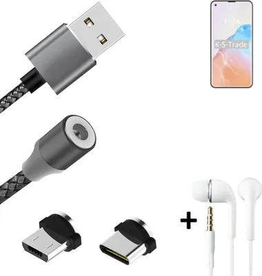 Produktbild von K-S-Trade® Hochwertiges Magnet-Lade-kabel Sync-Kabel Daten-Kabel + Kopfhörer kompatibel mit Cubot X30 mit USB-Typ-C-Anschluss und