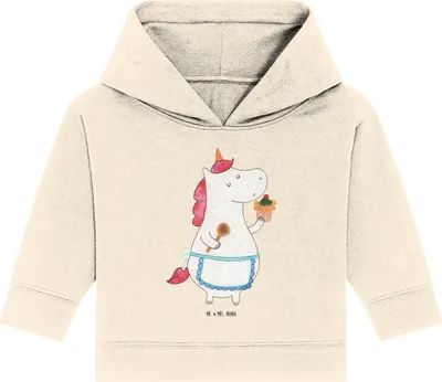Produktbild von Mr. & Mrs. Panda Organic Baby Hoodie Einhorn Küche 12. - 18. Monat - Natural Raw - Geschenk, Einhörner, Kapuzenshirt, Träumen, Muffin, Unicorn, Kuchen, Koch