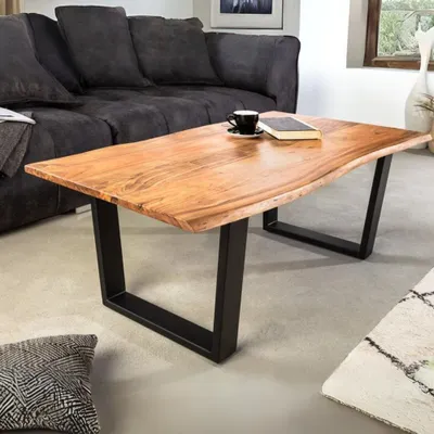 Produktbild von Massiver Couchtisch ARBOL 120cm Akazie natural Baumkante V-Gestell