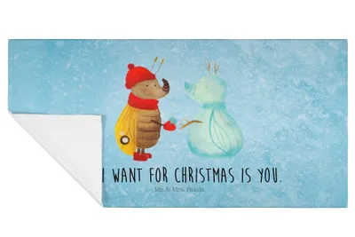 Produktbild von Mr. & Mrs. Panda Handtuch Nachtfalter Schneemann - Eisblau - Geschenk, gesichtstuch, gesichtshandtuch, Schnee, 50x100, Weihnachten, Frotteehandtuch, Weihnachtsgruß