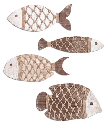 Wanddeko Fische maritim 4er Set Holz Stranddeko