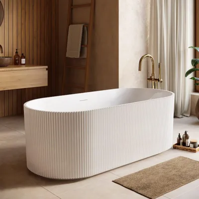 Produktbild von Badplaats Freistehende Badewanne Havana 170 x 80 x 58 cm Weiß Hochglanz - Standbadewanne aus Acryl mit Mit Überlauf und Abflussstopfen