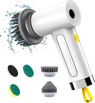 Produktbild von OKWISH Elektrische Reinigungsbürste, Kabellos Akkureinigungsbürste, 360° drehen, mit 5 Bürstenköpfe für Ecken, Toilette, Küche, Badezimmer, Fenster