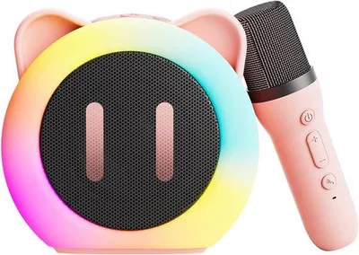 Image de Mini machine à karaoké pour enfants avec Bluetooth - portable - 1 microphone sans fil - éclairage LED - rose