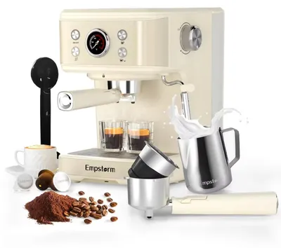 Produktbild von Espressomaschine, integriertes Thermometer, Milchaufschäumer, 04E-Weiß, EU-b