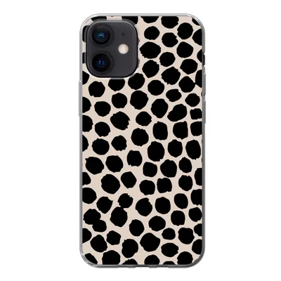 Produktbild von MuchoWow® Handyhülle Schutzhülle Hülle für iPhone 12 Polka dots - Schwarz - Beige Silikon Softcase Handy Hülle - Schutzhülle