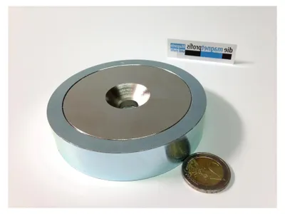 Produktbild von Neodym Flachgreifer Topfmagnet Ø 80x18,0 mm mit Bohrung und konischer Senkung, Haftkraft 220 kg
