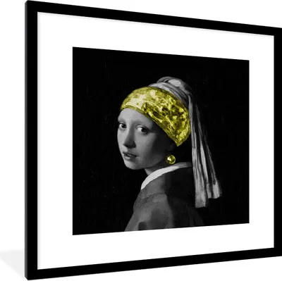 Produktbild von MuchoWow® Gerahmtes Poster Mädchen mit einem Perlenohrring - Gemälde - Gold 40x40 cm - Poster mit Schwarzem Bilderrahmen Wandposter Rahmen Foto Bilder - Poster - Plakat im Rahmen