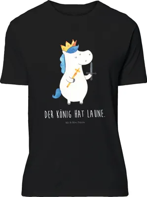 Produktbild von Mr. & Mrs. Panda Größe L T-Shirt Einhorn König mit Schwert - Schwarz - Geschenk, Ritter, Tshirt, Unicorn, Einhörner, Shirt, Spruch, Mittelalter