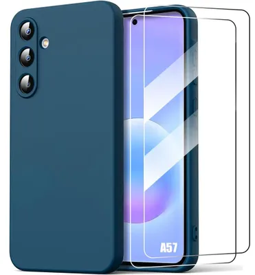 Image de Coque + 2 Verres Trempés pour Samsung Galaxy A57 5G, Protection Silicone Anti-Rayures - Bleu Marine