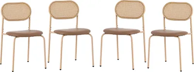 Produktbild von Sweiko 4er set Esszimmerstuhl, moderner, einfacher Freizeitstuhl mit vier Stützbeinen aus Metall, Rattan-Freizeitstuhl, Braun