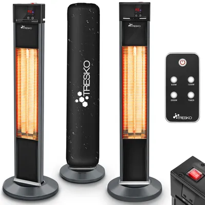 Produktbild von TRESKO® Infrarot Heizstrahler 2000W mit Fernbedienung für Innen & Außen | Stand-Wärmestrahler Terrasse elektrisch mit 3 Heizstufen | Terrassenstrahler Outdoor | Infrarotstrahler mit LED-Anzeige