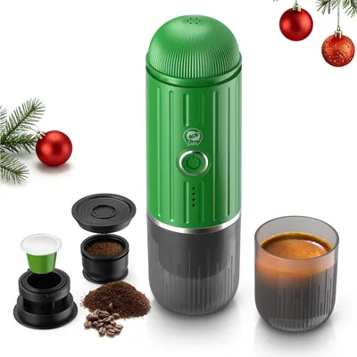 Tragbare Espressomaschine 12 V, gemahlener Kaffee & Kapseln, grün