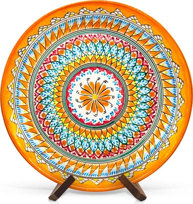 Produktbild von Lagan orange Mehrob, Rischtan Keramik, Handarbeit, Muster MIX, Ø 37 cm Glasur Teller Handarbeit Oriental Usbekische