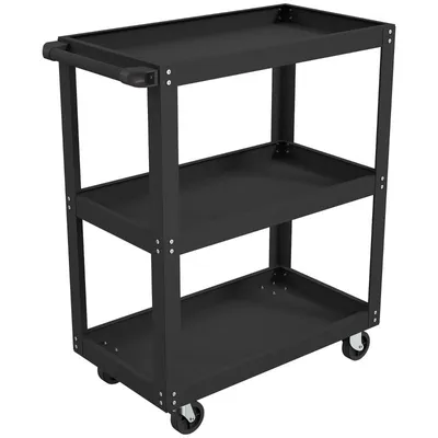 Produktbild von Werkstattwagen mit 3 Ablagen, 4 Rollen & Seitengriff, bis 120 kg belastbar, 70,5 × 35 × 82,5 cm, Schwarz