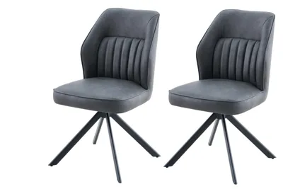 Produktbild von Hela Tische, 2er SET Drehstuhl Esszimmerstuhl Prizzi, 360° drehbar, Kunstleder Anthrazit,Rücken ergonomisch,Metall-Stativgestell oval,120kg belastbar